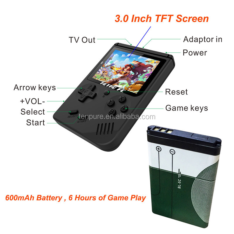Retro Portable Mini Handheld Game Console 8-Bit 3.0 Inch Video Game  Players Kids Built-in 168 Games Controller Consola Portatil