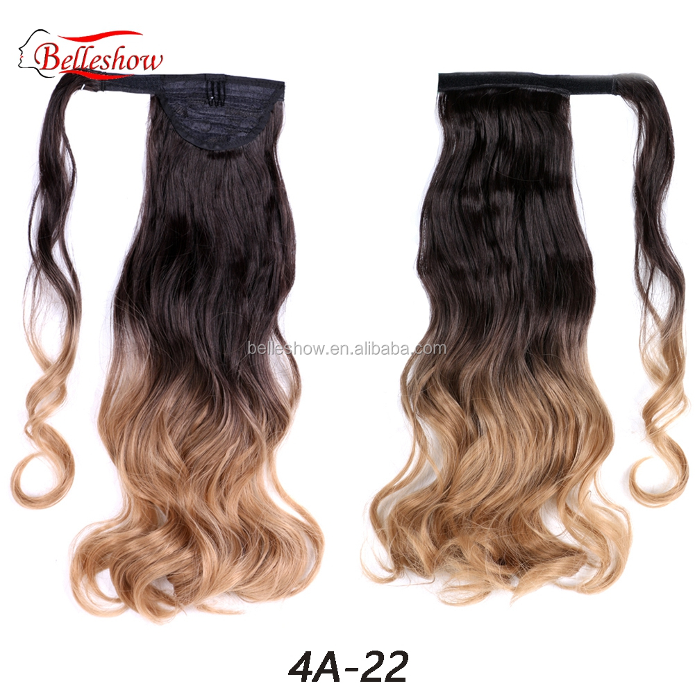 Hot sell Easy To Wear Many Different Color Ombre Silk Curly Faux Fiber Hair Synthetic Wrap Around Magic Paste Ponytail