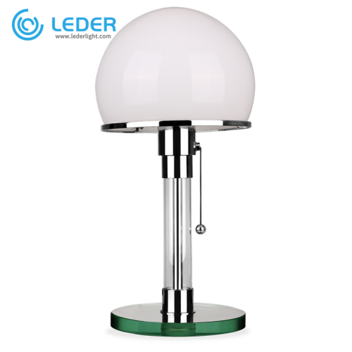 LEDER Bordslampa i vit sidoglas