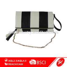 Ladies PU Stripe Tassels Chain Clutch Wristlet Bag