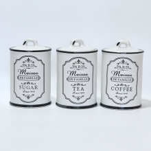 Ceramic Kitchen Storage Canisters - Set of 3 with Stoneware Lids