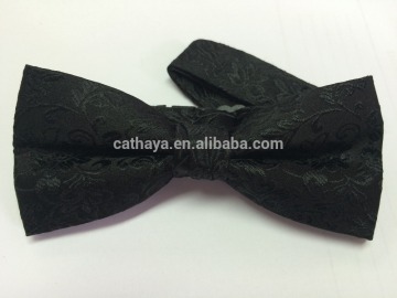 black satin silk bow tie with leaves design