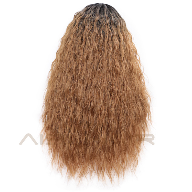 Aisi Hair Heat Resistant Synthetic Fiber Long Wavy Lace Part Wigs Ombre Brown Long Wave Wigs for American African Women