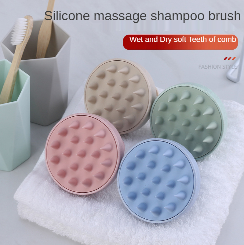 Private logo Wheat Straw Hair Shampoo Brush, Scalp Care Hair Brush with Soft Silicone Scalp Massager