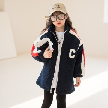 Girls' wool coat thickened leisure coat in autumn and winter