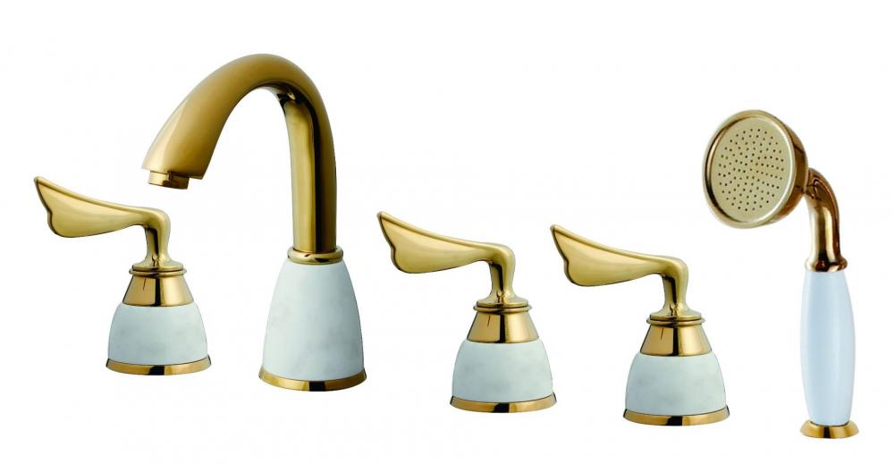 황금 5 조각 구멍 목욕 샤워 룸 탱크 룸 냉온 혼합 표면 세면대 수도꼭지