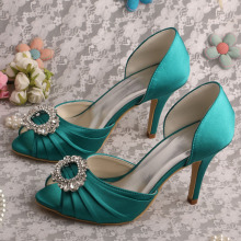Customized Satin Teal Wedding Shoes Prom Open Toe
