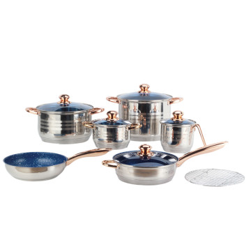 12 pieces blue transparent tampered lid cookware set