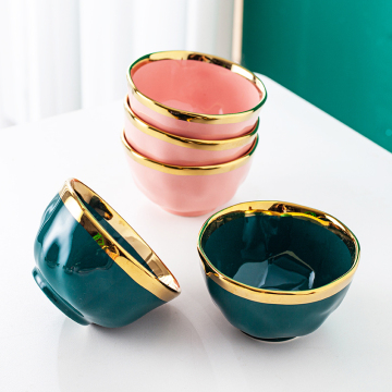 Emerald Ceramic Bowl with Gilt Edging - Atrovirens Relievo Dish