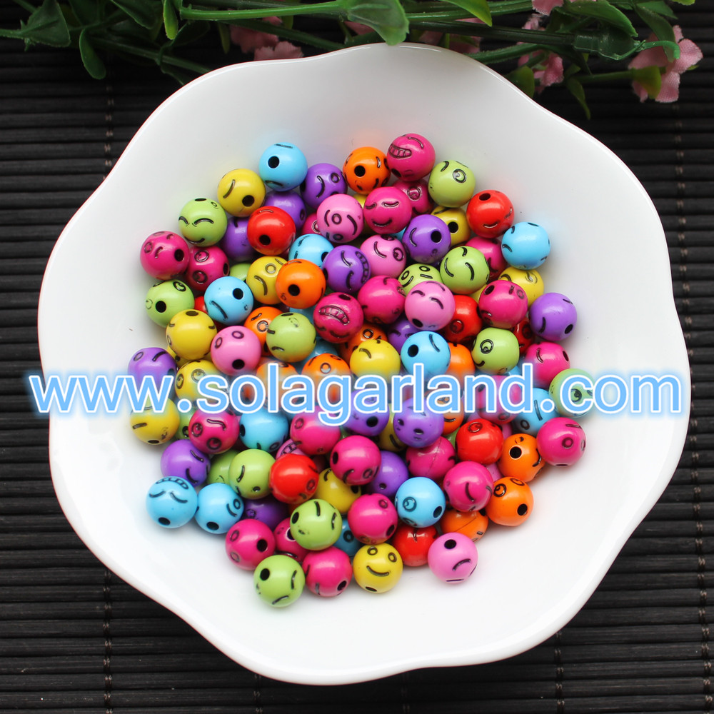 8MM Opaque Round Smilling Face Beads