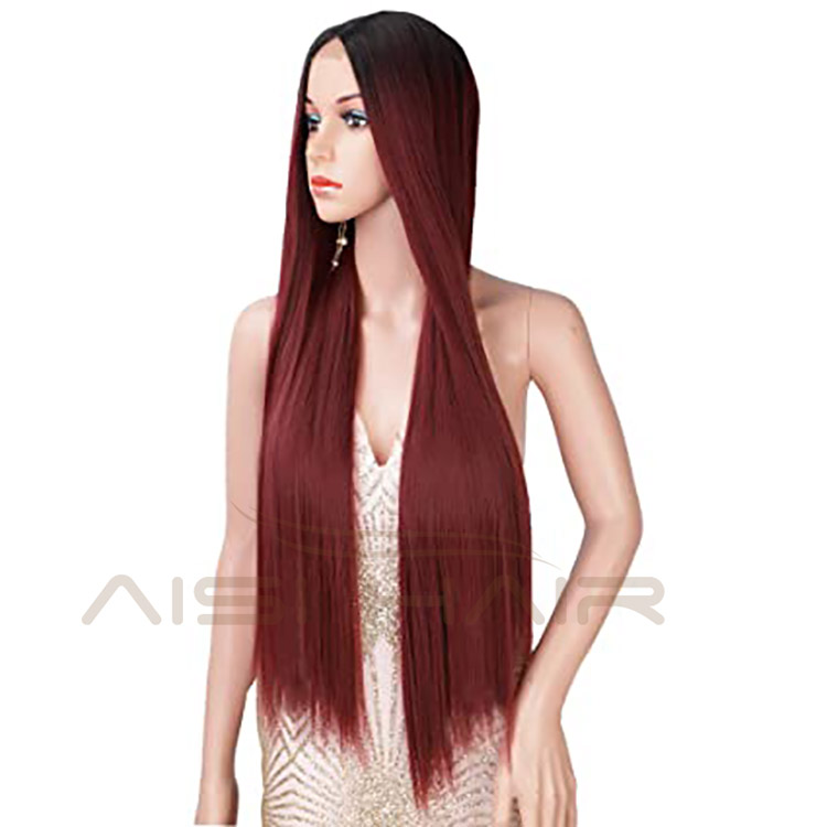 Aisi Hair Cosplay Wholesale Cheap Vendor Silky Straight Swiss Lace Ombre Red Synthetic Hair For Black Women Lace Front Wig