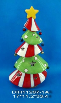 Hand-Painted Holiday Tree Ceramic Tealight Candle Holder