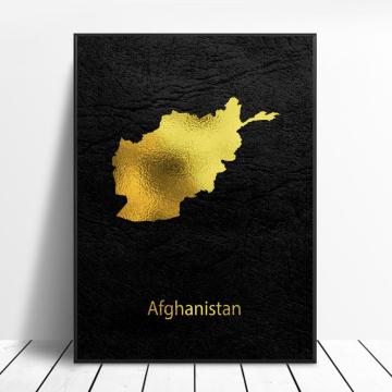 Golden Map Art Afghanistan Canvas Painting Wall Art Pictures Prints Home Decor Wall Poster Decoration For Living Room
