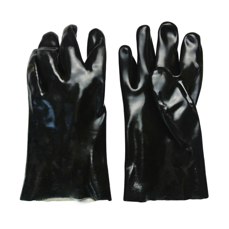 Black PVC dipped gloves smooth finish interlock liner