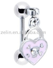 Pink Heart Skull and Crossbones Dangle Eyebrow jewelry,eyebrow ring,316L jewelry