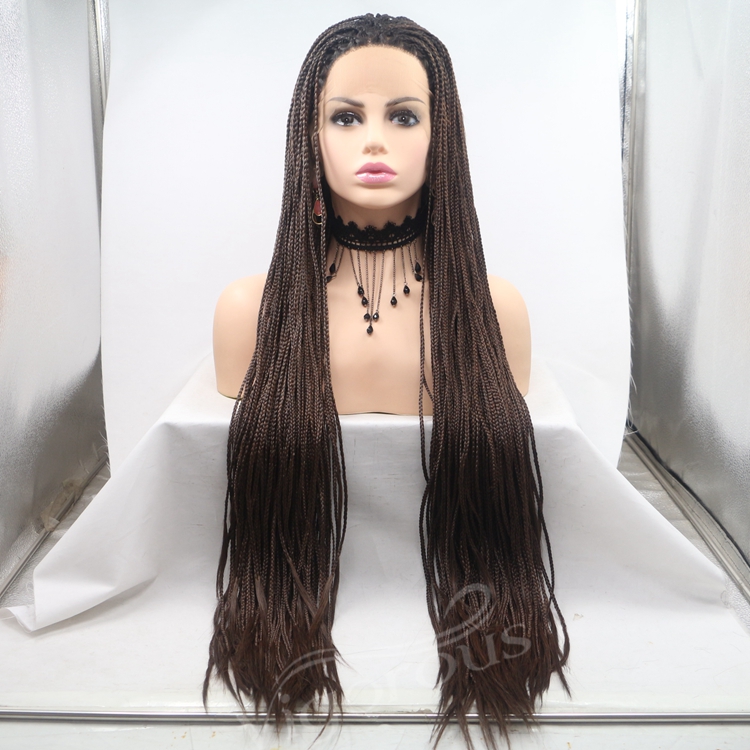 Long straight mono black cheap wholesale high quality heat resistant micro braiding synthetic hair lace front wigs