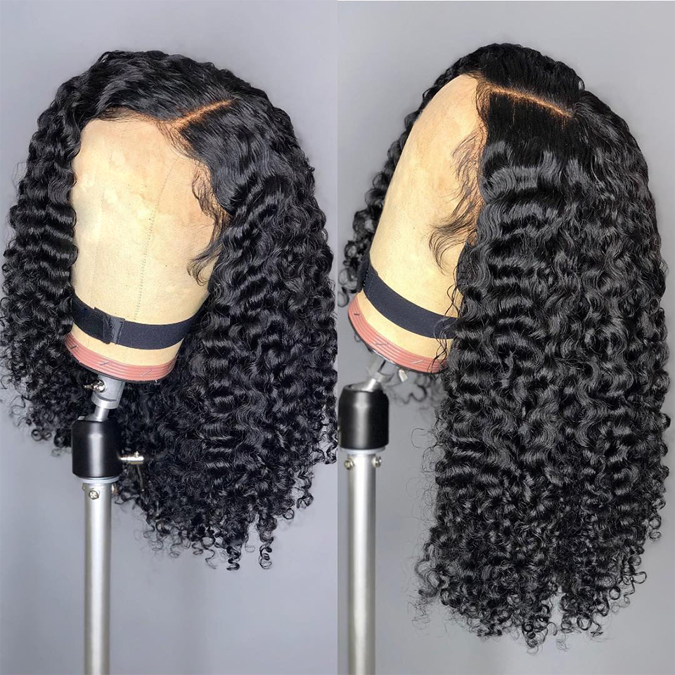 Deep wave kinky curly lace frontal wig brazilian hair virgin human hair wigs for black women