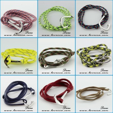 Handmade mens nylon rope anchor bracelet braided leather anchor bracelet