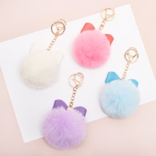 Crystal Bowtie Pom Pom Keychain: Fluffy Rabbit Fur Plush Keyring
