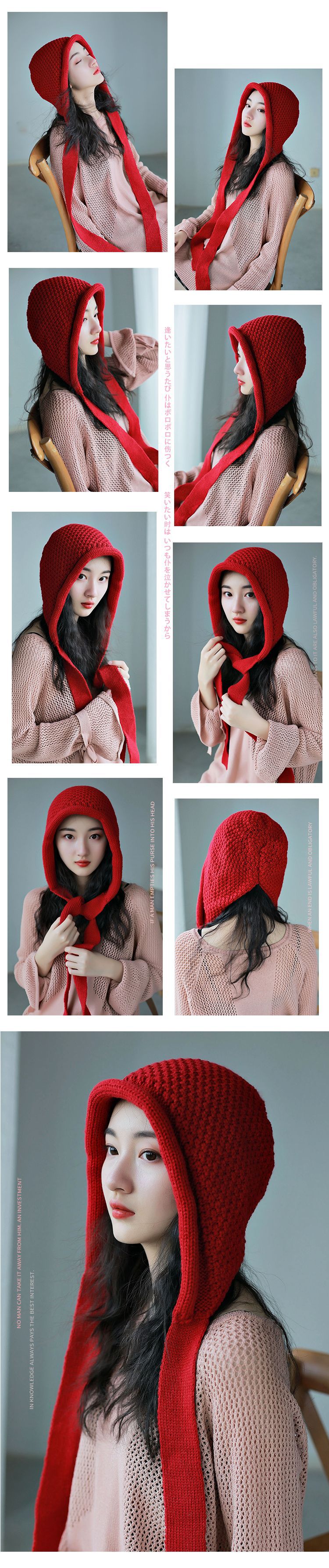 Female autumn and winter knitting cap tie belt