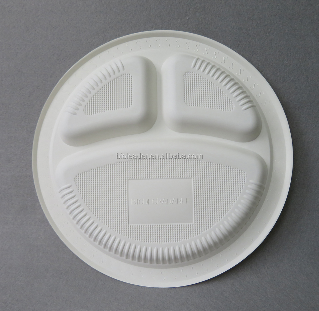 Compostable 10 inch 3-Compartment Cornstarch Round Plates