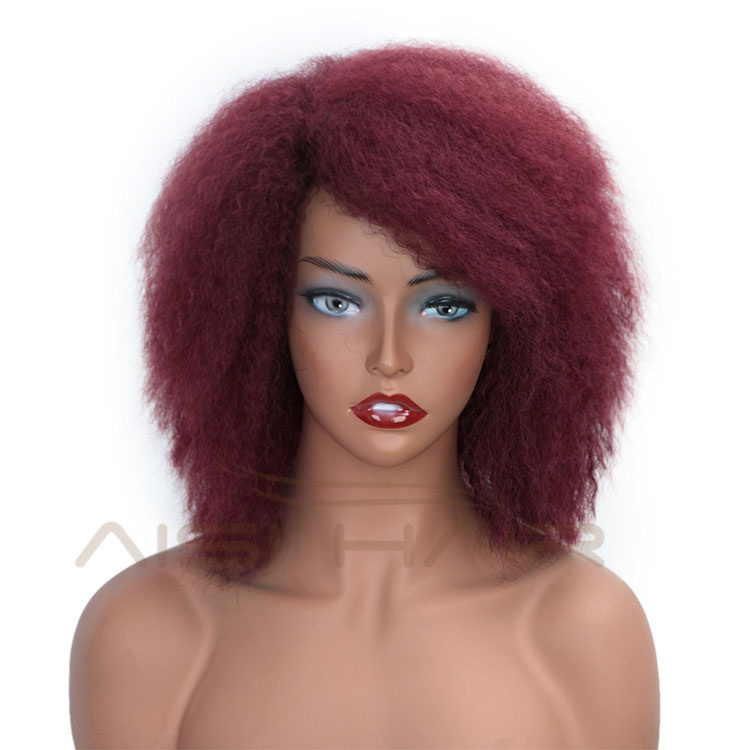 Aisi Hair 6 Inch Afro Wigs For Black Women Short Fluffy Synthetic Red Glueless Cosplay Hair Wigs For Christmas Party
