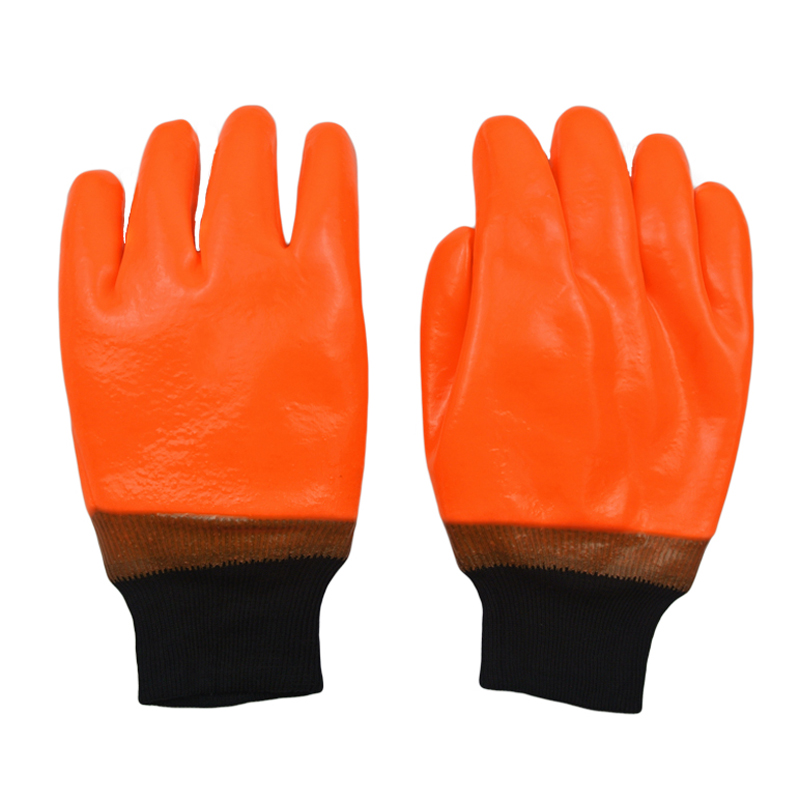 Fluorescent pvc dipped gloves cold and oil resisitant