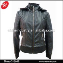 Hot PU lattice long sleeve balaclava black women's coat