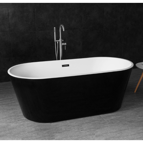 Schwarze freistehende weiße Acryl-Badewanne