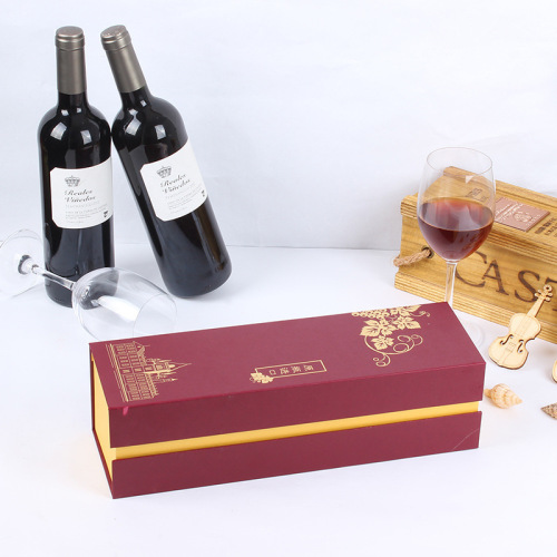 Una botella de vino de vinos Caja magnética roja personalizada