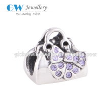 925 Sterling Silver Charm Purple Bow Bag Bead European Bracelet Charm