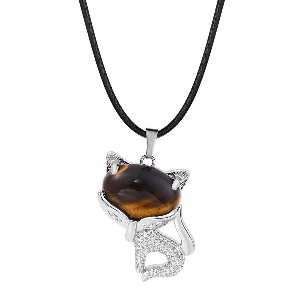 Tigers Eye Luck Fox Collier pour femmes hommes guérison énergie cristal amulet animal pendant bijoux de pierres précieuses
