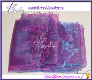 purple organza table overlays for special events, weddings, parties, wedding table overlays