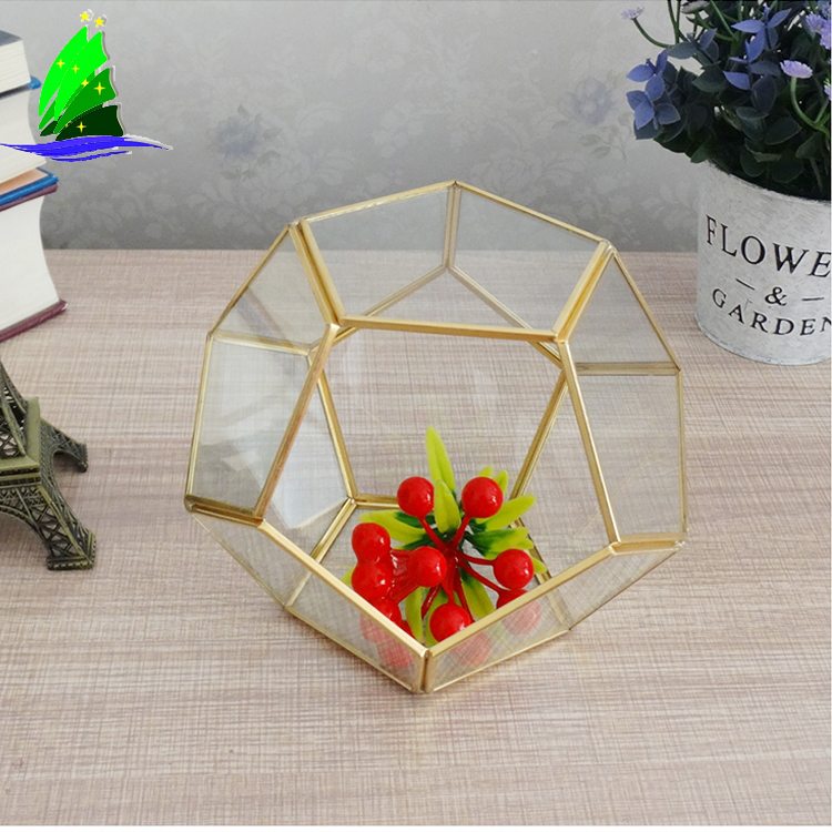 Wholesale handmade glass vase souvenir copper geometric Terrarium