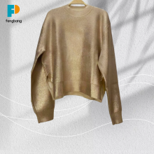 Warm Gold Yarn Knit Sweater with Diamond Embroidery