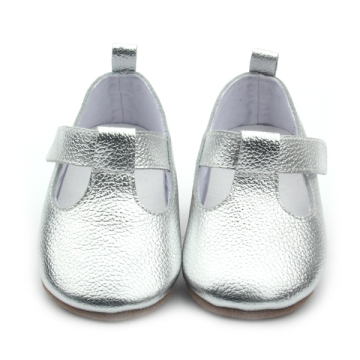 Wholesale Baby Silver Genuine Leather T-Bar Shoes Children Casual Shoes