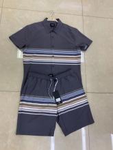 Men's Striped Casual Short-Sleeved Shorts Set