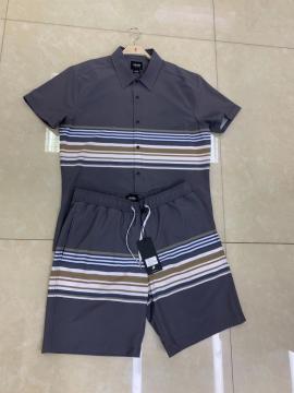 Men's Striped Casual Short-Sleeved Short Set
