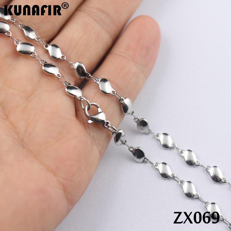 KUNAFIR Stainless steel silver white broad bean shape necklace Thanksgiving Christmas Day birthday gift chains 4.5MM 16''-40inch ZX069