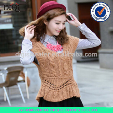 high quality crew neck ruffled hem lady knitted sweater