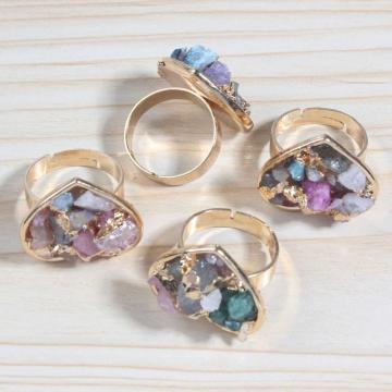 18k Gold Color Natural Heart Drusy Crystal Rings