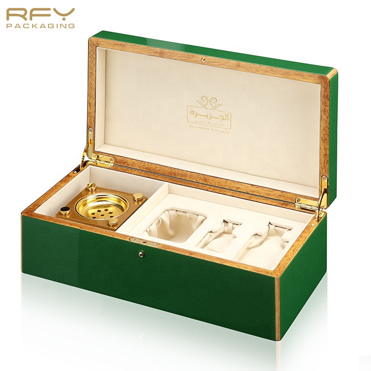 Luxury Arabic style incense burner perfume set boxes custom logo lacquer essence oil parfume bottle wooden box