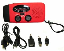 solar crank AM FM radio flashlight with phone charger