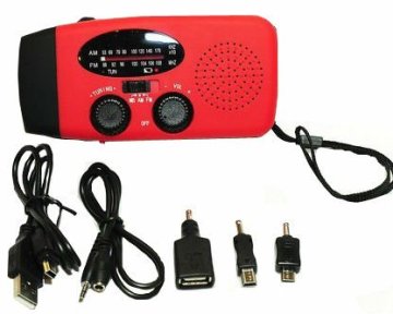 solar crank AM FM radio flashlight with phone charger