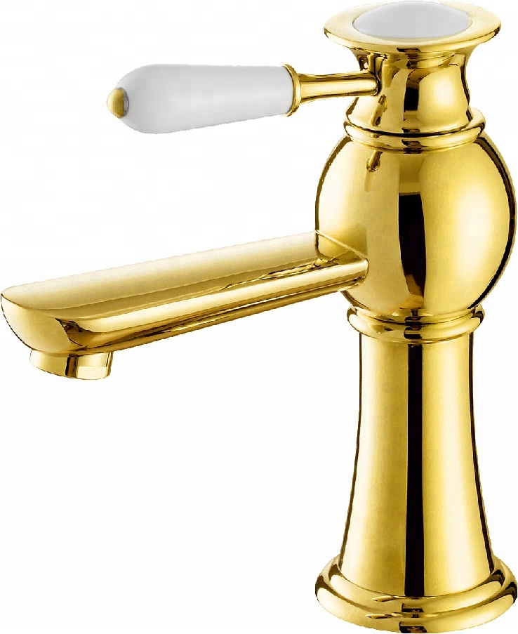 YLB0129 Gold tap brass bathroom deck mounted basin sink mixer tap faucet