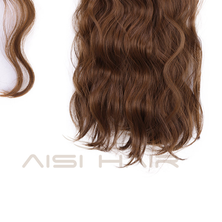 Aisi Hair Heat Resistant Synthetic Fiber Ponytail Hair Extensions Brown Long Wavy Pony Tail Clips In Hairpieces