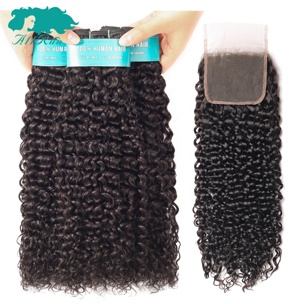 wholesale cheap kinky curly human hair weave bundles with closure