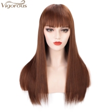 Vigorous Good Quality  High Temperature Long Straight Synthetic Hair Wigs for Women Brown Wigs With Bangs Wholesale