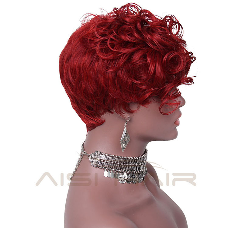 Aisi Hair New Style Short Synthetic Red Curly Pixie Cut Wig