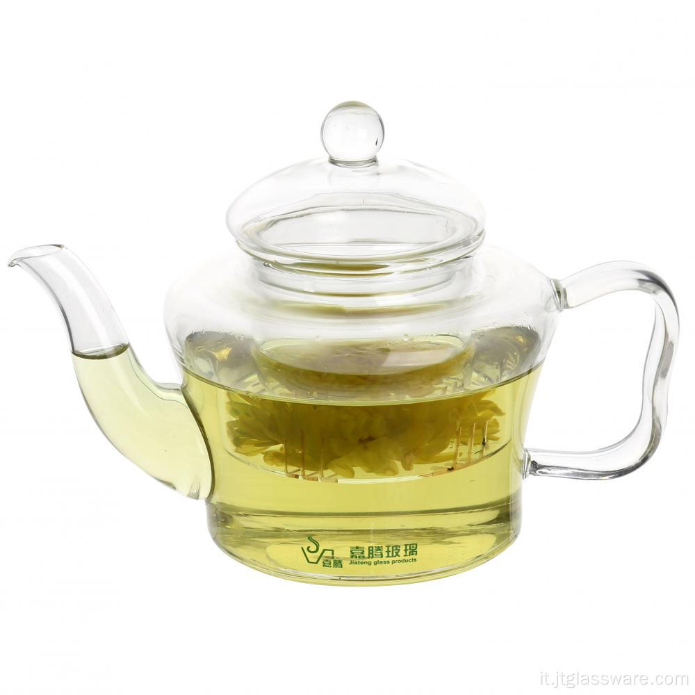 Set da tè fiorito con teiera in vetro Pyrex soffiato a bocca